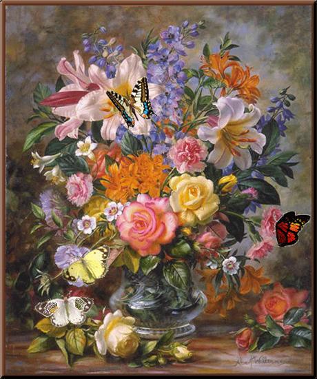 Gify-Kwiaty - kwiaty z motylami ruchomymi.gif